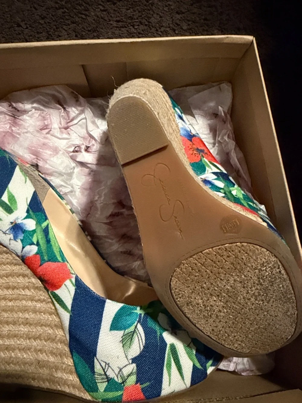 Jessica Simpson Navy Floral Espadrille Wedge Heels - Picture 5 of 8